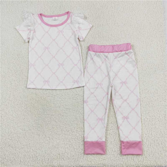 GSPO1517 Bamboo Pink Bows Shirt Pants Pajamas Clothes Sets