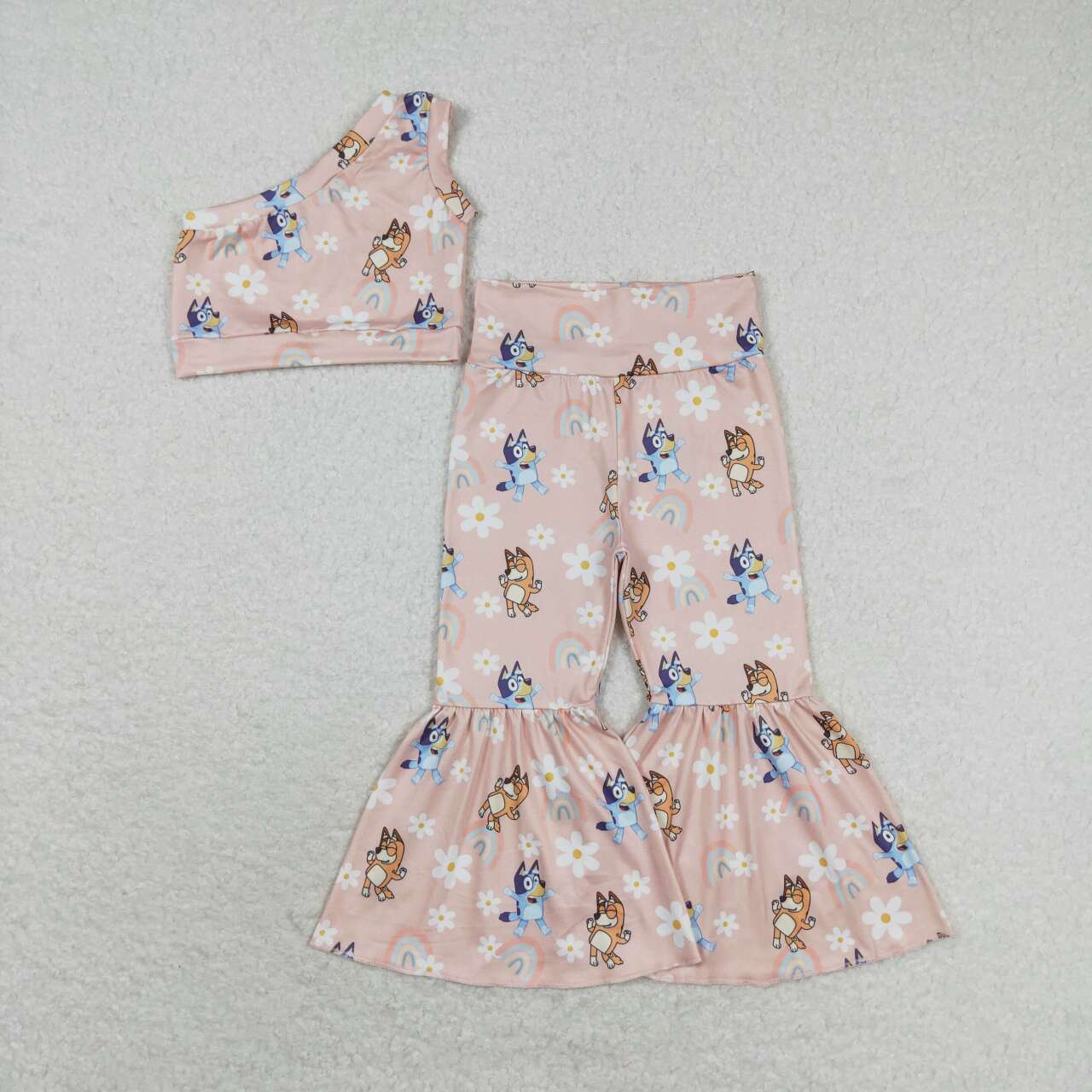 GSPO1536 Rainbow Flower One-Sleeve Trousers Set