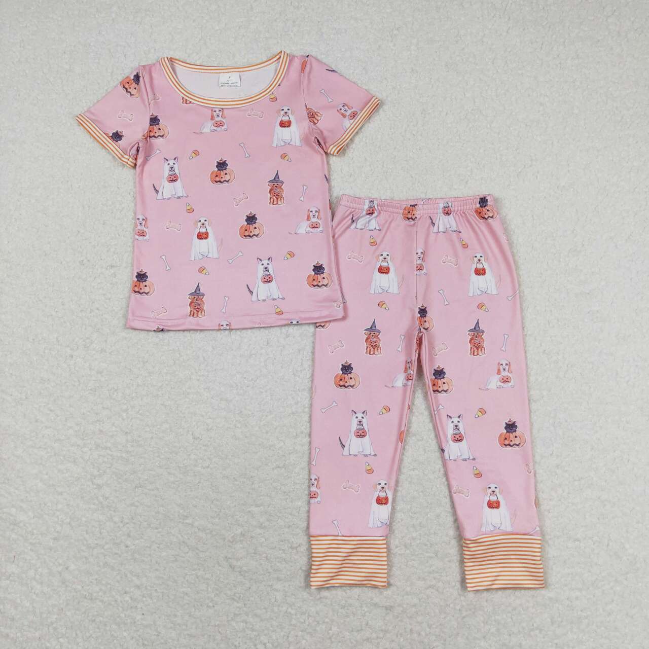 GSPO1538 Pumpkin Puppy Pink Short Sleeve Long Pants Pajama Set