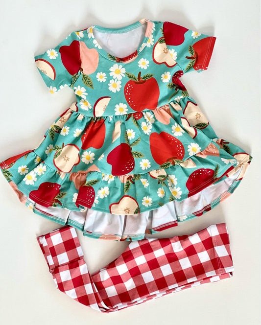 presale GSPO1541 Flower apple short front and long back short sleeve red plaid trousers suit