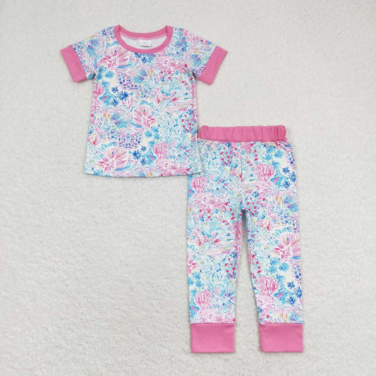 GSPO1550 Seaweed Pink White Short Sleeve Long Pants Pajama Set