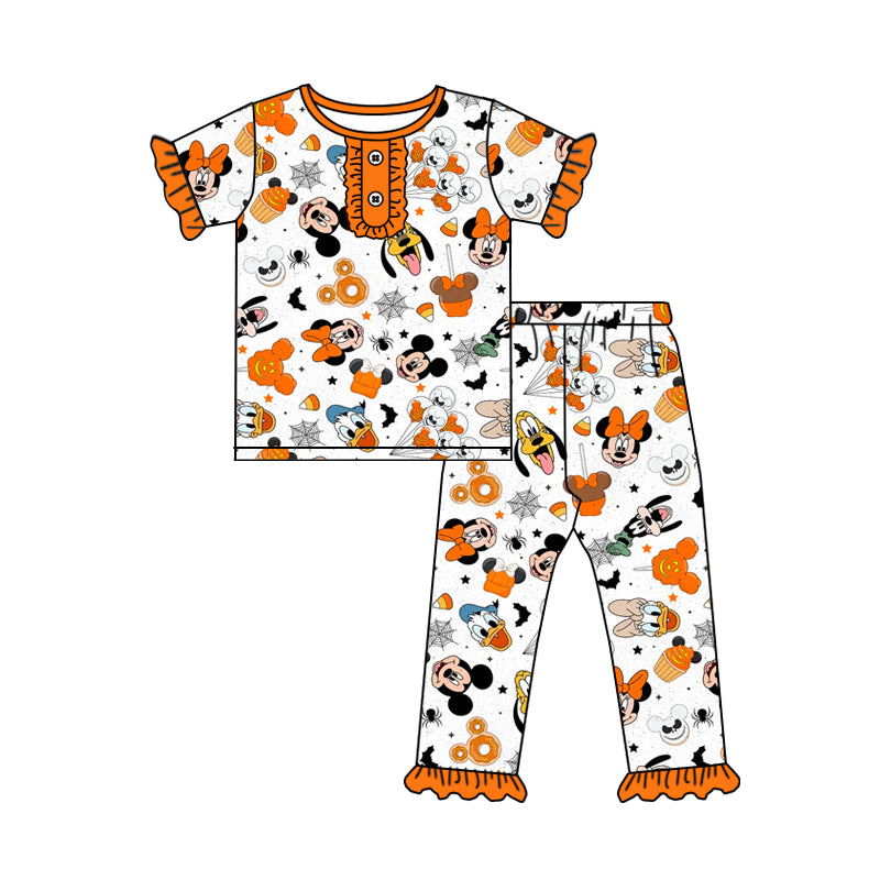 GSPO1552 Donut Spider Bat Orange and White Lace Short Sleeve Long Pants Pajama Set