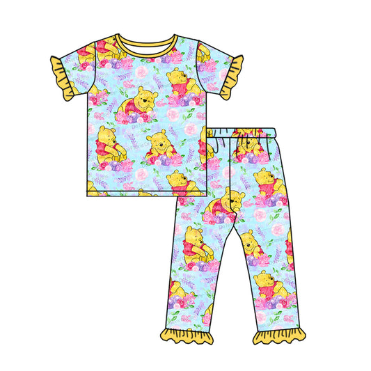 presale GSPO1557 Cartoon flower yellow lace blue short-sleeved trousers pajama set