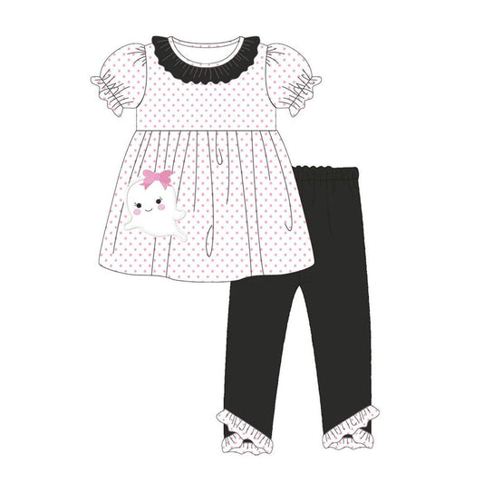 presale GSPO1558 Bow ghost polka dot black lace white short-sleeved trousers suit