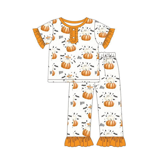 presale GSPO1559 Ghost pumpkin orange and white lace short-sleeved trousers pajama set