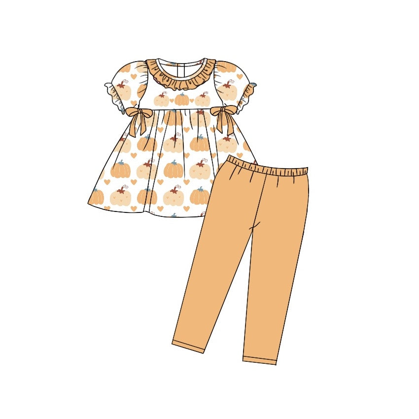 GSPO1566 Pumpkin love orange lace bow short-sleeved trousers suit