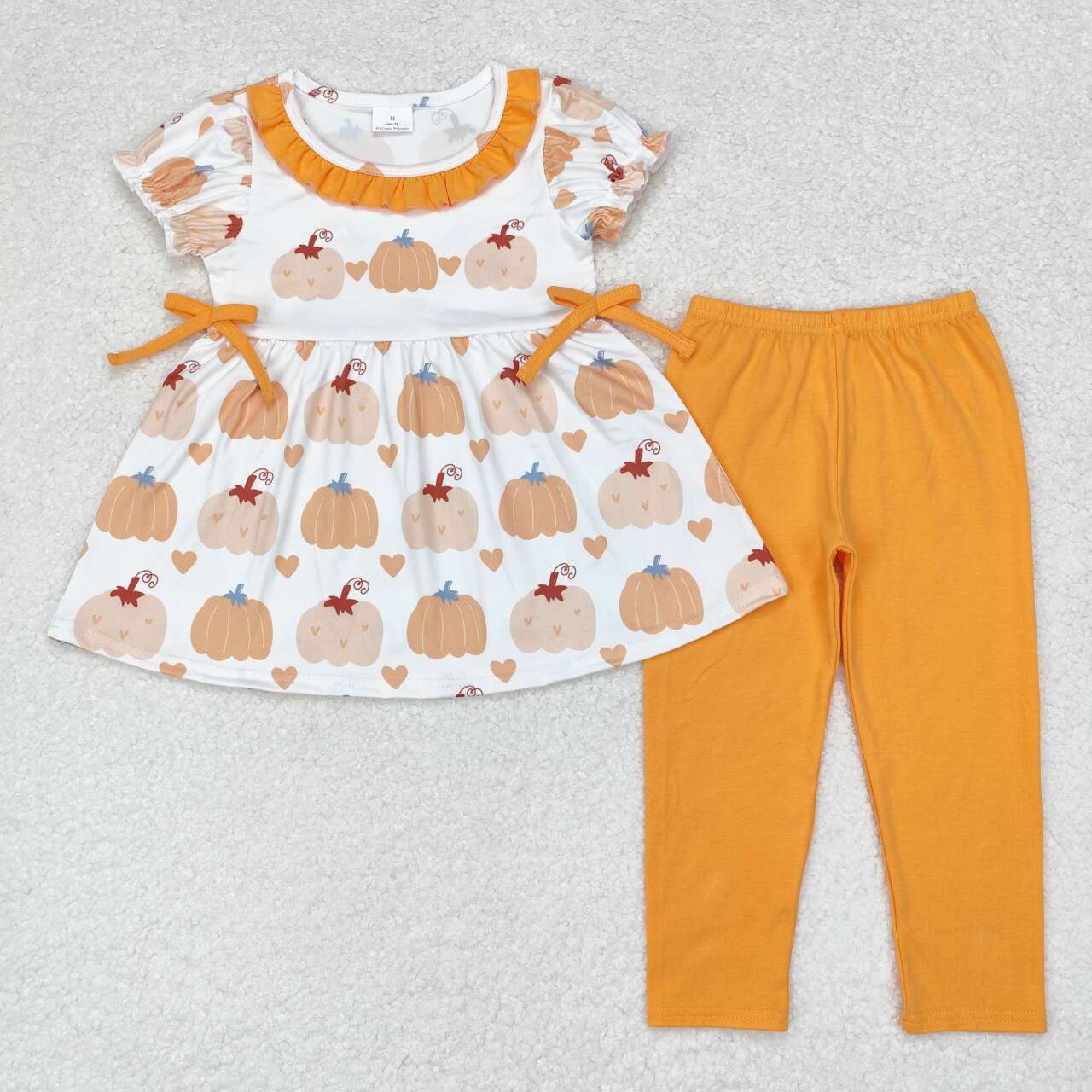 GSPO1566 Pumpkin love orange lace bow short-sleeved trousers suit