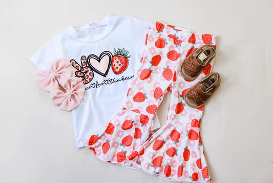 presale GSPO1572 Gesture Love Strawberry White Short Sleeve Pants Suit