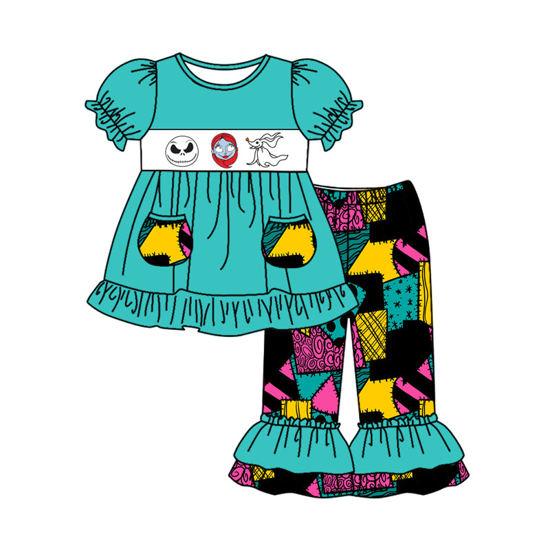 presale GSPO1579 The Nightmare Before Christmas patchwork pocket teal short-sleeved trousers suit