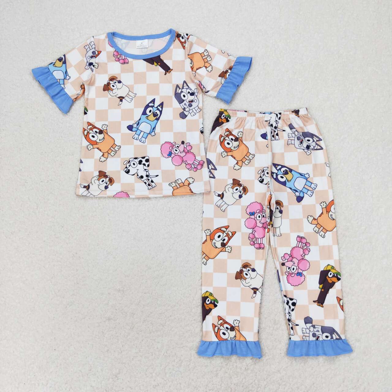 GSPO1581 Plaid blue lace short-sleeved trousers pajama set