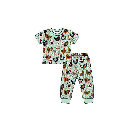 presale GSPO1583 Girls Farm Egg Green Short Sleeve Pants Pajama Set