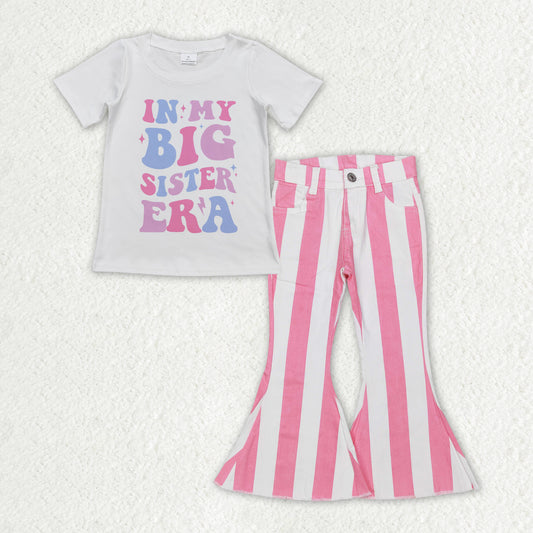 GSPO1596 in my big sister era letter white short sleeve pink and white striped denim trousers suit