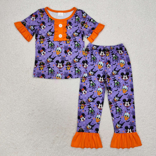 GSPO1608 Halloween cartoon purple and orange lace short-sleeved trousers pajamas set