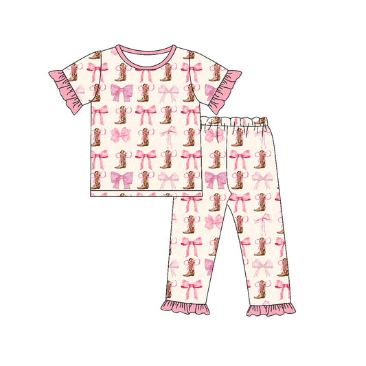 presale GSPO1620 Boots bow pattern pink lace short-sleeved trousers pajama set