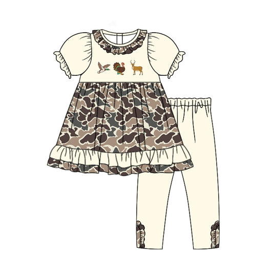 presale GSPO1626 Duck Turkey Deer Camouflage Lace Beige Short Sleeve Pants Suit