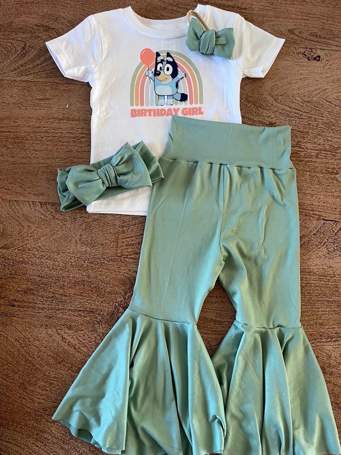 presale GSPO1633 Baby Girls Birthday Girl Rainbow Dog Shirt Bell Pants Clothes Sets