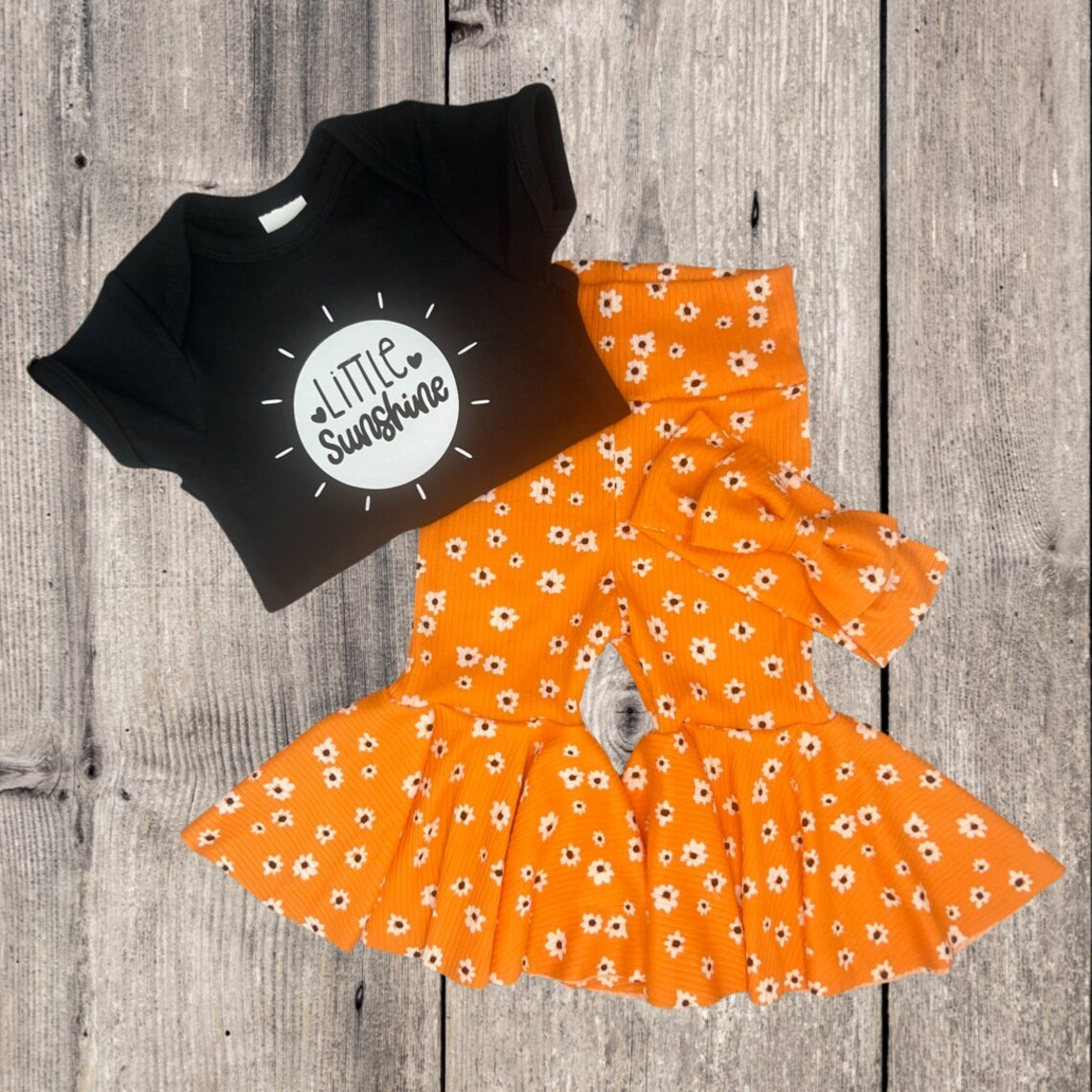 presale GSPO1634 little sunshine black short-sleeved floral orange trousers suit