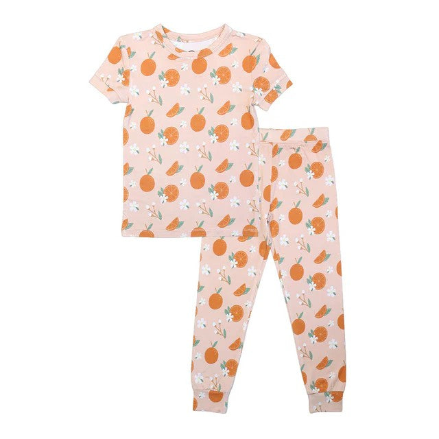 presale GSPO1650 Orange Fruit Flower Pink Short Sleeve Long Pants Pajama Set