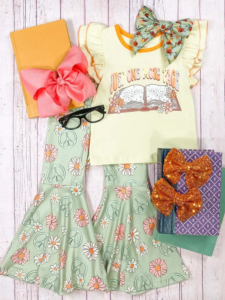 presale GSPO1651 Letters, flowers, books, yellow flying sleeves, green trousers suit