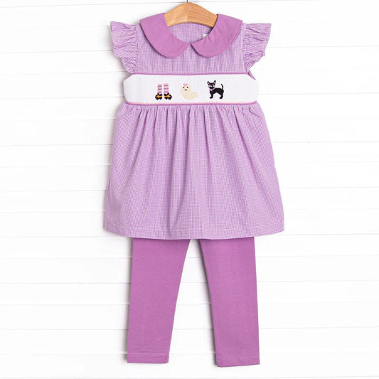 presale GSPO1653 Halloween Ghost Cat Doll Collar Purple Plaid Fly Sleeve Pants Suit