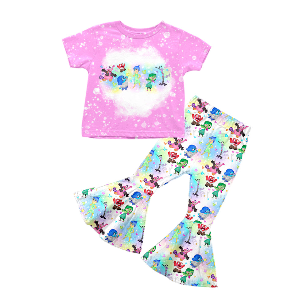 GSPO1657 Cartoon pink and purple short-sleeved colorful trousers suit