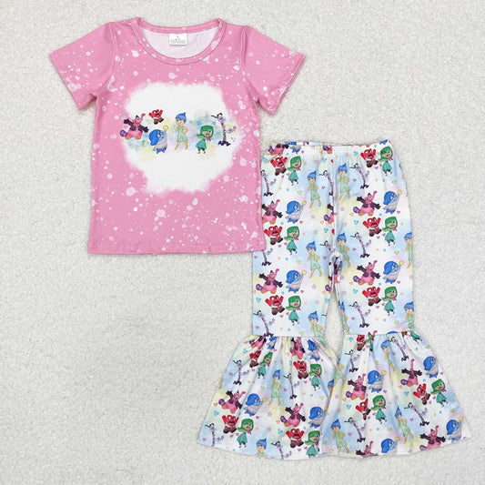 GSPO1657 Cartoon pink and purple short-sleeved colorful trousers suit