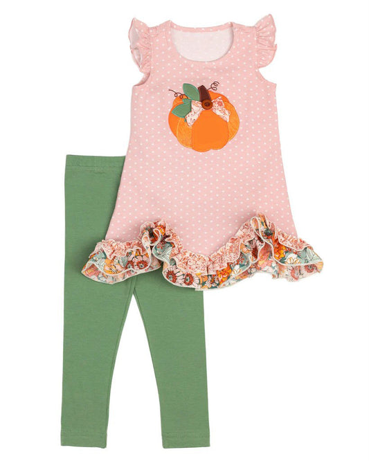 presale GSPO1679 Pumpkin Polka Dot Flower Lace Pink Fly Sleeve Green Trousers Set 2024 7.19