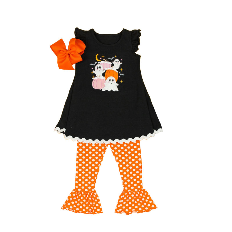 presale GSPO1680 Pumpkin Ghost Black Flying Sleeve Polka Dot Orange Trousers Suit  2024 7.19