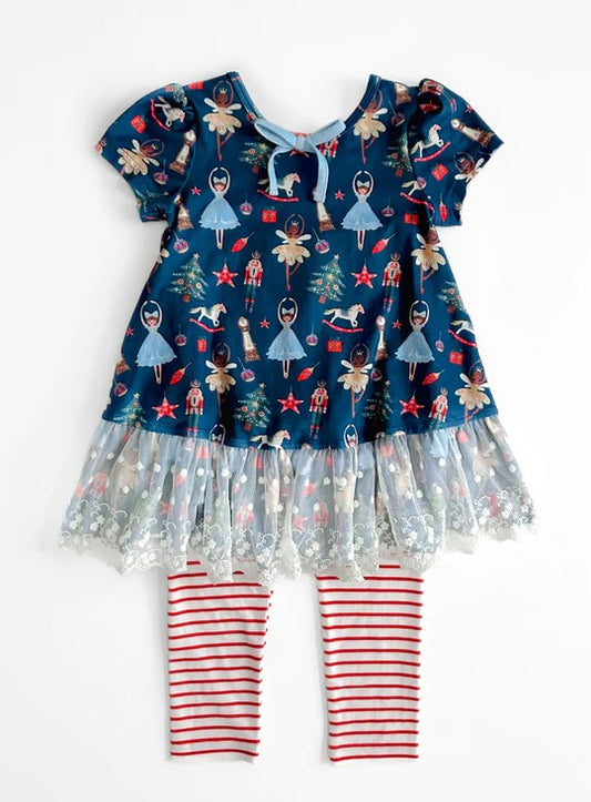 presale GSPO1681 Christmas lace navy blue short-sleeved trousers suit 2024 7.20