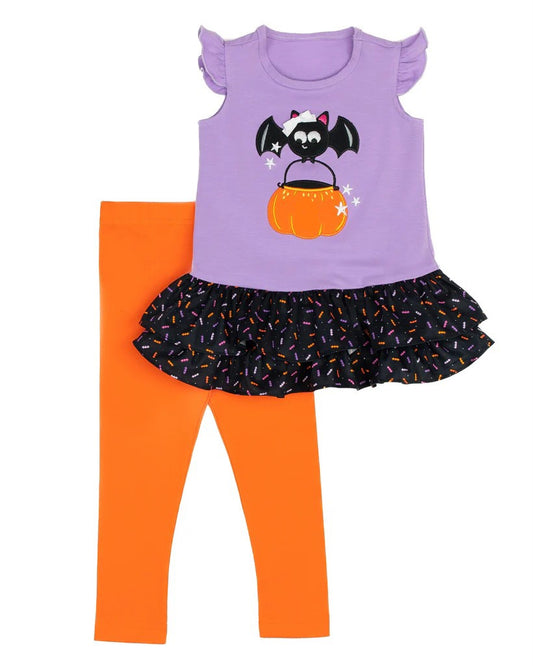 presale GSPO1684 Halloween Bat Pumpkin Purple Flying Sleeve Orange Pants Suit 2024 7.23