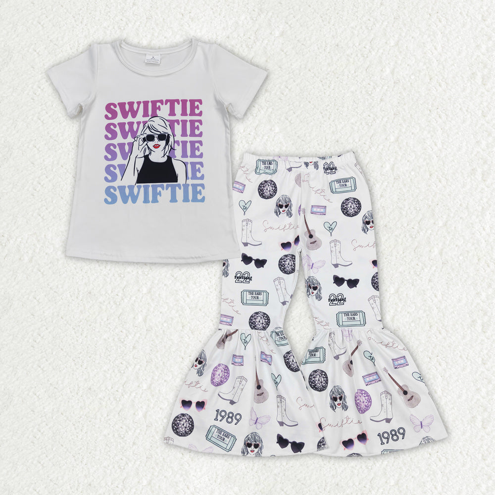 GSPO1706 Baby Girls White Shirt Top Bell Pants Clothes Sets
