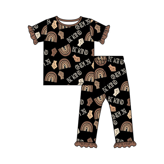 presale GSPO1728  Rainbow Brown Lace Black Short Sleeve Long Pants Pajama Set 2024 9.27