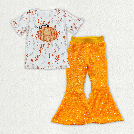 GSPO1729 Baby Girls Sequin Pumpkin Top Bell Bottom Pants