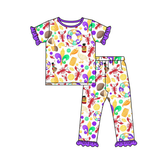 presale GSPO1731 Carnival Lobster Purple Lace White Short Sleeve Long Pants Pajama Set 2024 9.28