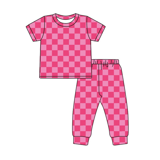 presale GSPO1744 Rose red plaid short-sleeved trousers suit   2024 10.9