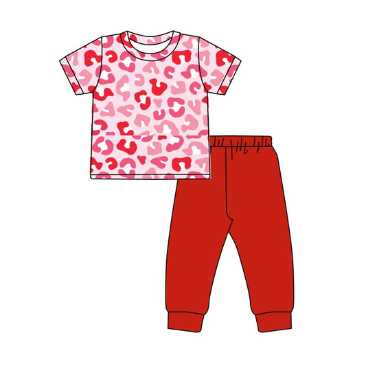 presale GSPO1745 Pink leopard print short-sleeved red trousers suit  2024 10.9