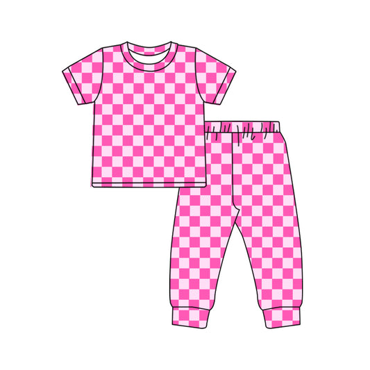 presale GSPO1752 Pink plaid short-sleeved long pants pajama set  2024 10.10