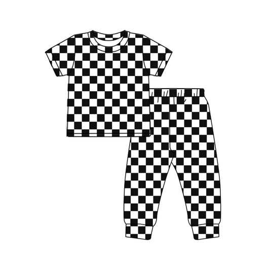 presale GSPO1753 Black and white plaid short-sleeved trousers pajama set 2024 10.10