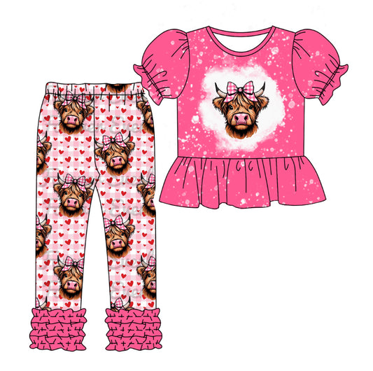 presale GSPO1756 Alpine Bullhead Rose Red Lace Short Sleeve Love Heart Plaid Trousers Set 2024 10.11