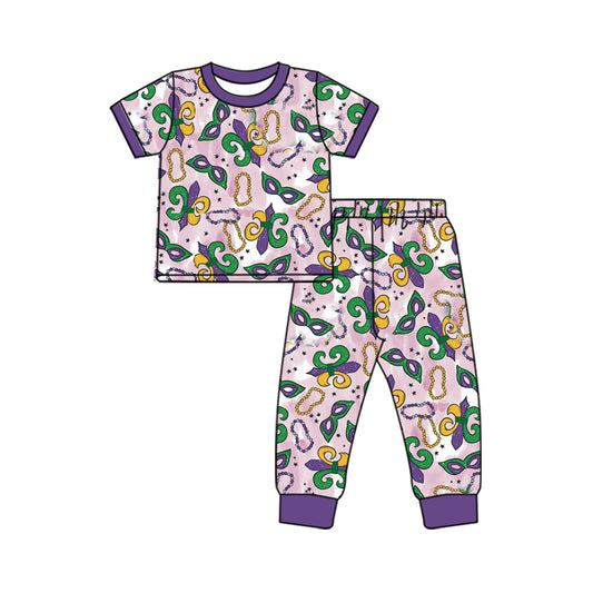 presale GSPO1757 Carnival necklace mask purple short-sleeved long pants pajama set 2024 10.11