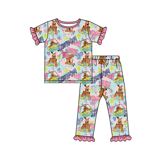presale GSPO1759 Valentine's Day Cartoon Dog Love Heart Pink Lace Short Sleeve Long Pants Pajama Set  2024 10.14
