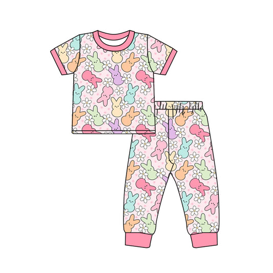 presale GSPO1761  Easter Colorful Bunny Flower Pink Short Sleeve Long Pants Pajama Set  2024 10.14