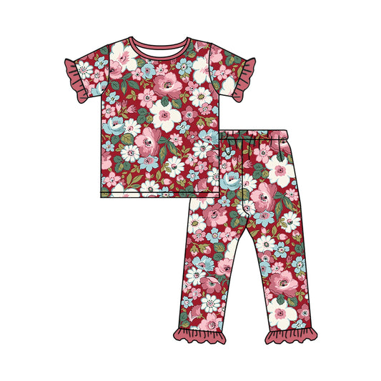 presale GSPO1763 Flower and leaf red lace short-sleeved long pants pajamas set  2024 10.14