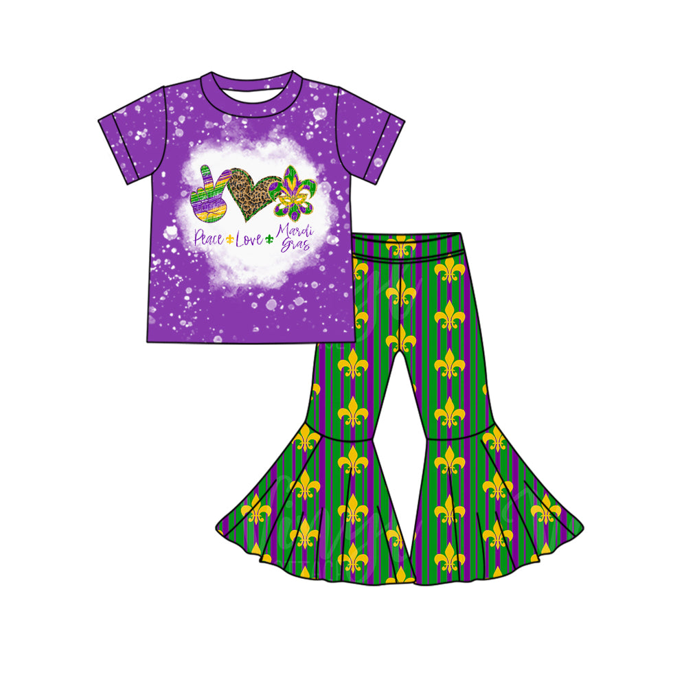 presale GSPO1764 Carnival Hand Gesture Love Heart Purple Short Sleeve Striped Trousers Suit   2024 10.14