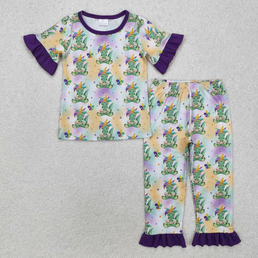 GSPO1766  Carnival Crocodile Purple Lace Short Sleeve Long Pants Pajama Set