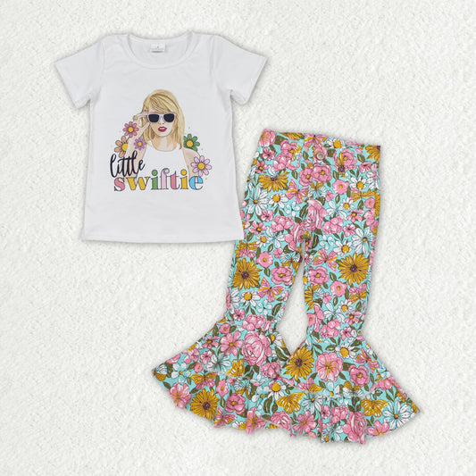 GSPO1770 Short-sleeved pink and yellow floral green denim pants suit