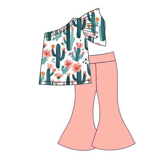 presale GSPO1771  Cactus Flower White One Shoulder Sleeve Pink Trouser Suit  2024 10.16
