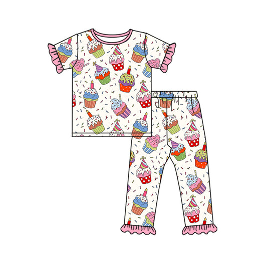 presale GSPO1775 Cake candle birthday pink lace beige short-sleeved trousers pajamas set   2024 10.17