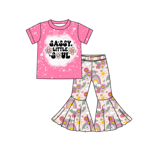 presale GSPO1777 Pink short-sleeved rainbow trousers suit with letters and flowers  2024 10.18