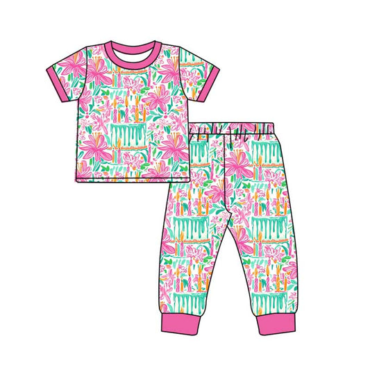 presale GSPO1779 Flower Leaf Birthday Cake Candle Short Sleeve Long Pants Pajama Set   2024 10.18